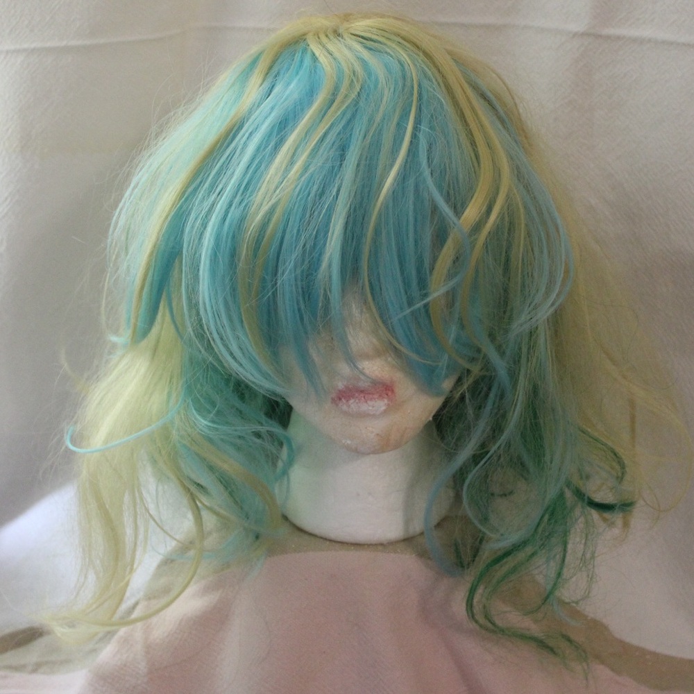 Blue Blonde Green Women's Wig with Bangs